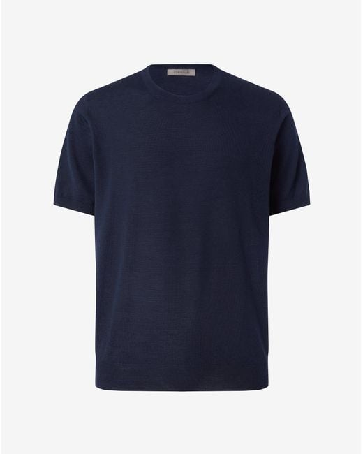 Corneliani Blue Crew Neck Pure Wool T-Shirt for men