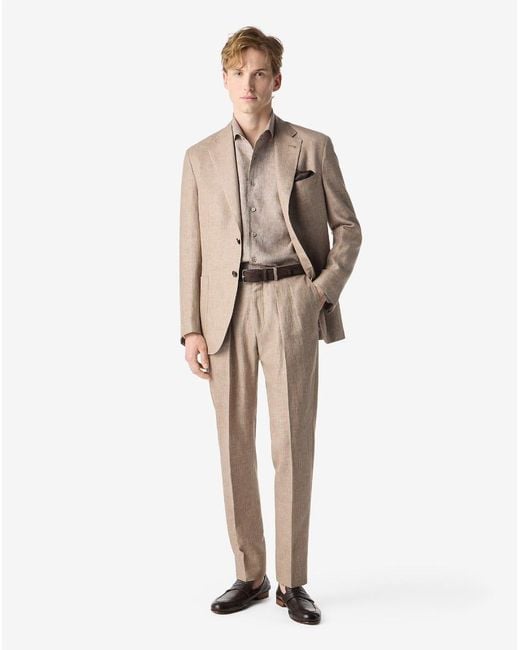 Corneliani Natural Dark Wool, Linen And Silk Sharkskin Suit for men