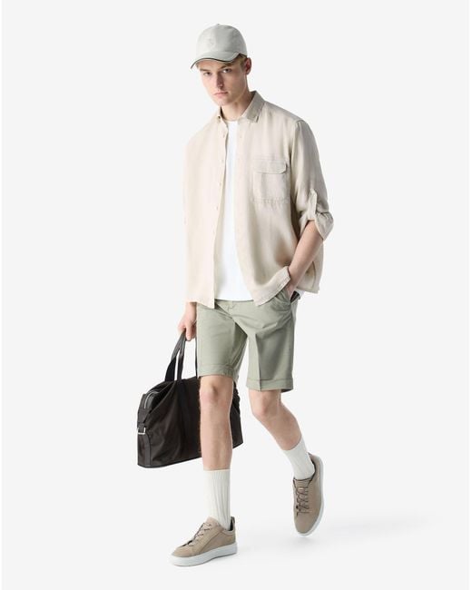 Corneliani Green Garment-Dyed Light Gabardine Bermuda Shorts for men