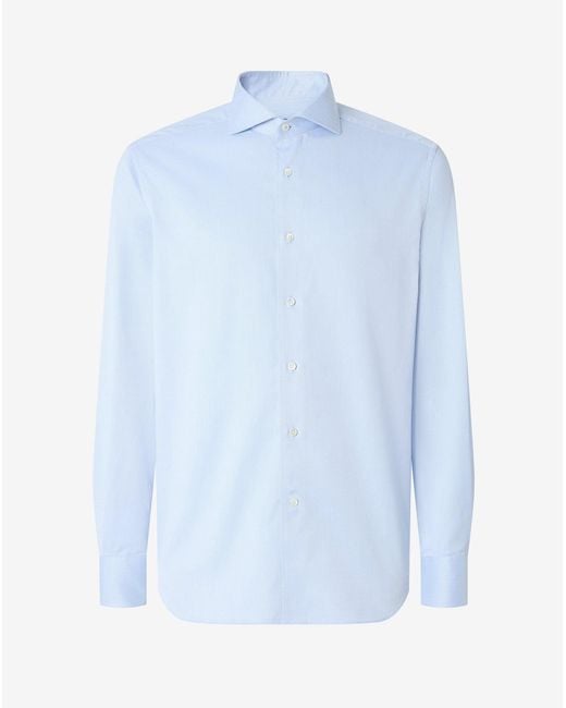Corneliani Blue Light Cotton Shirt With Honeycomb Micro Pattern for men