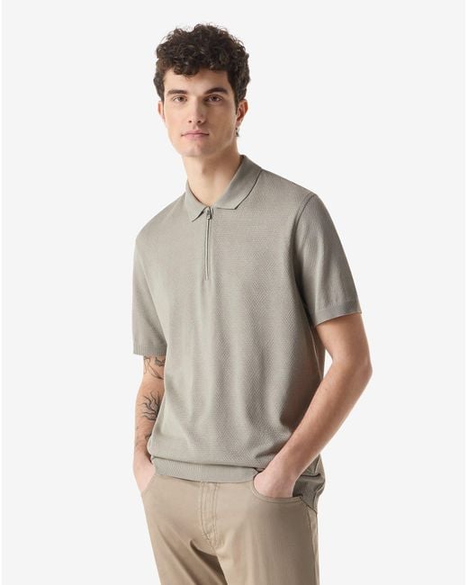 Corneliani Gray Taupe Zipped Pure Cotton Polo Shirt for men