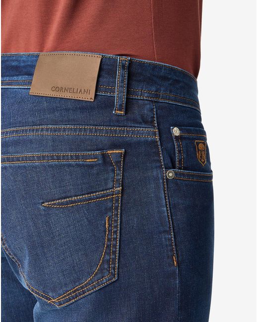 Corneliani Blue 5-Pocket Trousers Made From Stretch Denim for men