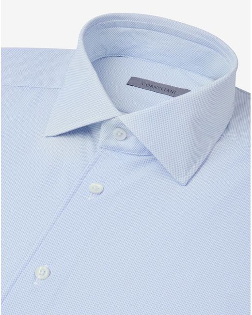 Corneliani Blue Light Bi-Elastic Fabric Shirt With Micro Pattern for men
