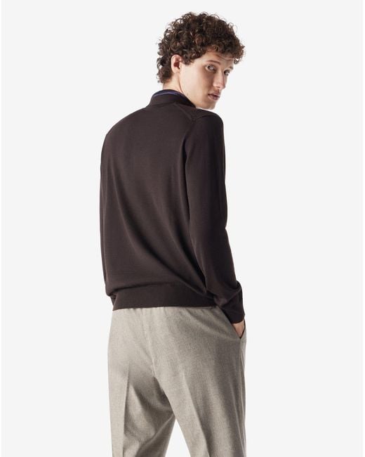 Corneliani Black Dark Pure Merino Wool Zip-Up Polo Shirt for men