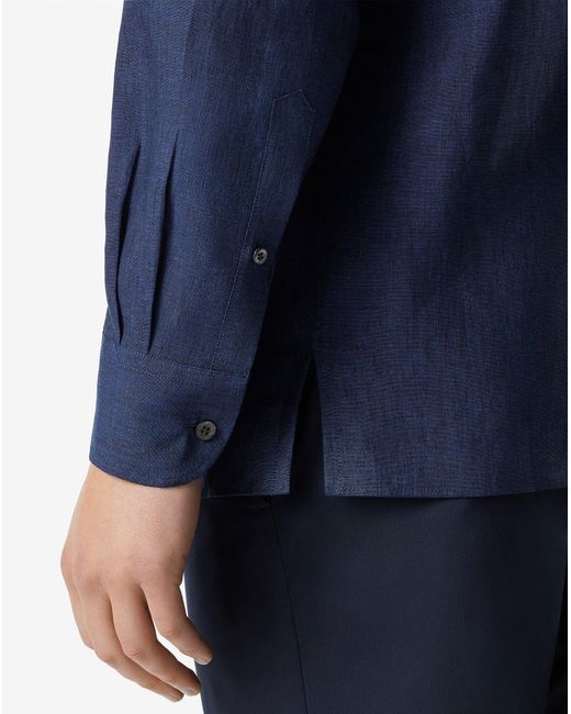 Corneliani Blue Pure Chambray Linen Shirt for men