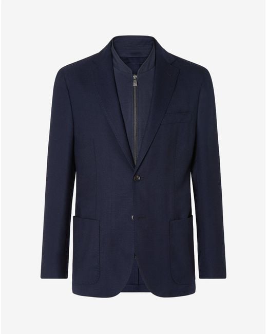 Corneliani Blue Pure Wool Jacket With Inner Vest for men