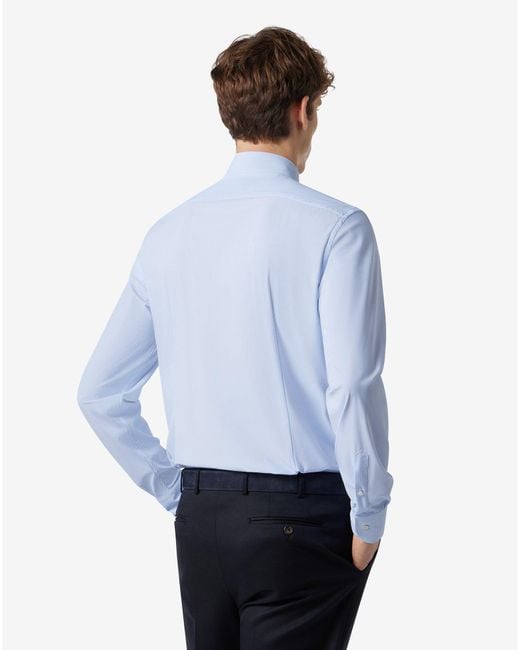 Corneliani Blue Light Bi-Elastic Fabric Shirt With Micro Pattern for men