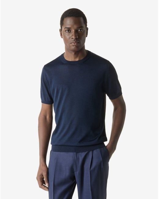 Corneliani Blue Pure Silk Crew Neck Knitwear for men