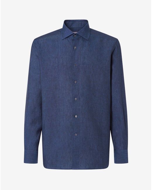Corneliani Blue Chambray Linen Shirt for men