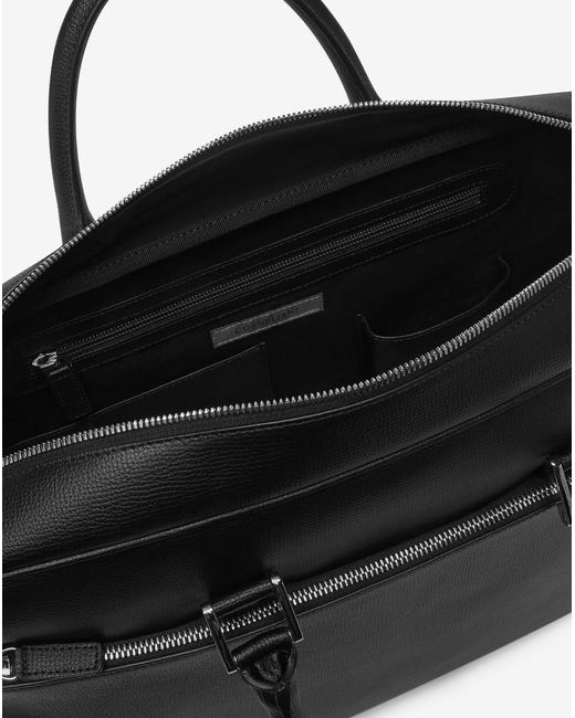 Corneliani Black Textured Leather Overnight Bag for men