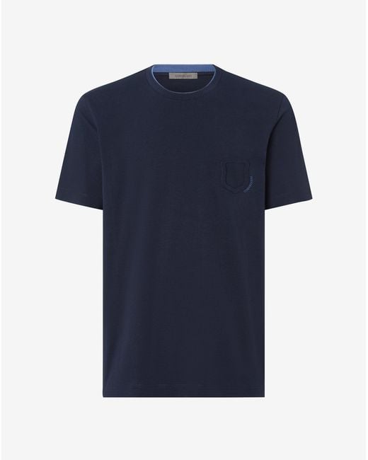 Corneliani Blue Crew Neck Stretch Jersey T-Shirt for men