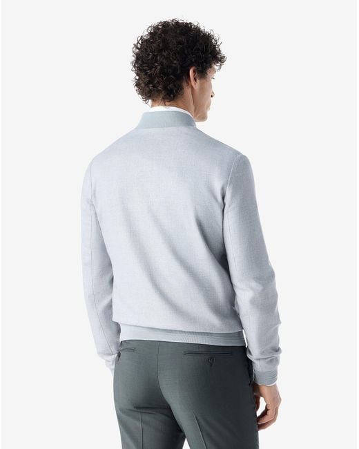 Corneliani Blue Patterned Wool Twill Bomber Jacket for men