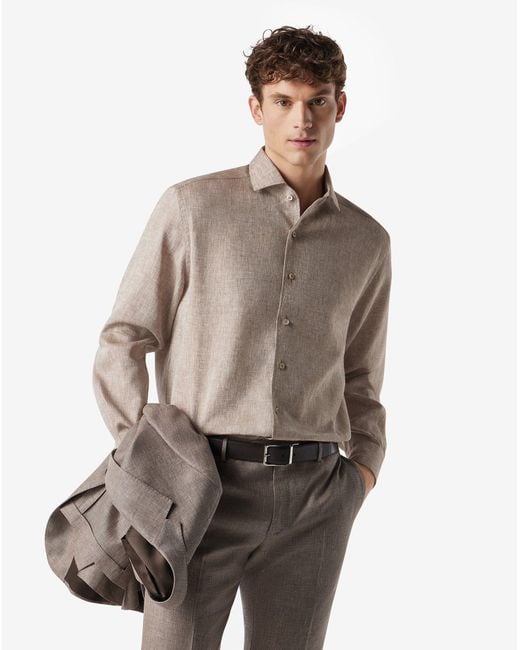 Corneliani Gray Pure Chambray Linen Shirt for men