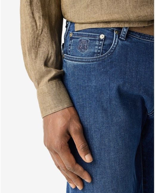 Corneliani Blue 5-Pocket Trousers Made From Stretch Denim for men