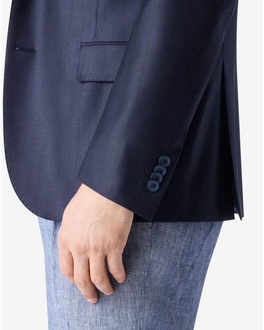 Corneliani Blue Wool And Silk Jacket With Herringbone Pattern for men