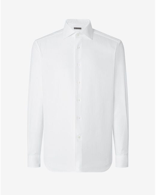 Corneliani White Textured Cotton Shirt With Herringbone Pattern for men