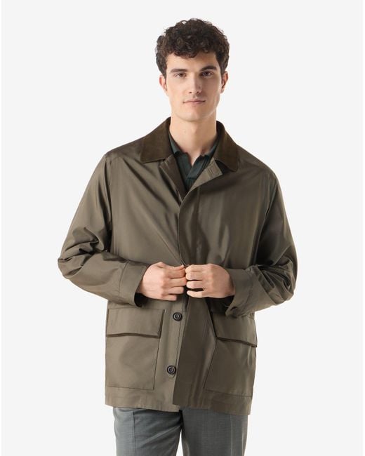 Corneliani Green Dark Technical Silk Caban Coat for men