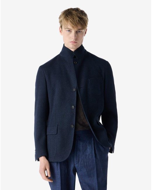 Corneliani Blue Linen And Silk Jersey Jacket for men