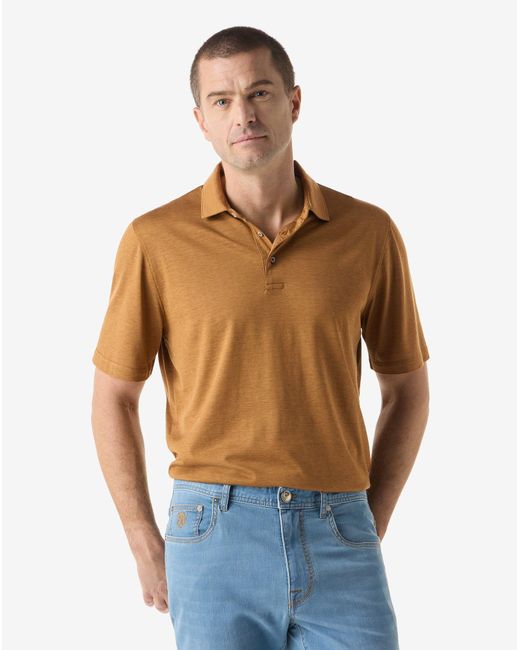 Corneliani Brown Mustard-Coloured Luxury Jersey Polo Shirt With Buttons for men