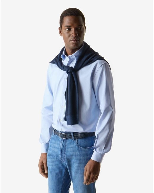 Corneliani Blue Pale Royal Oxford Cotton Shirt for men
