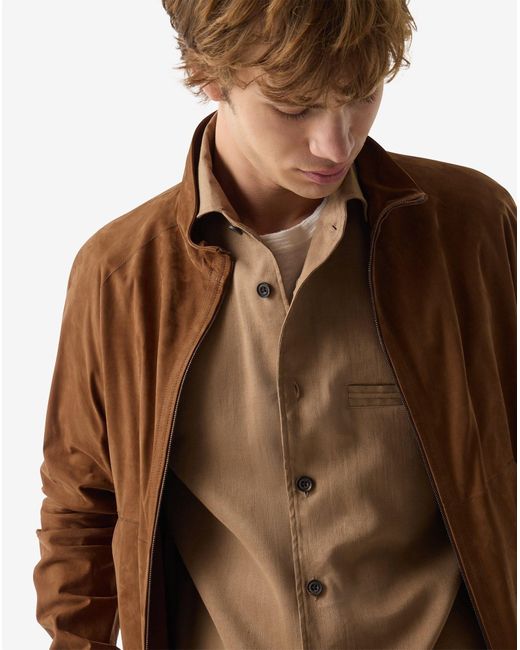 Corneliani Brown Tobacco- Bomber Jacket Made From Super Light Suede for men