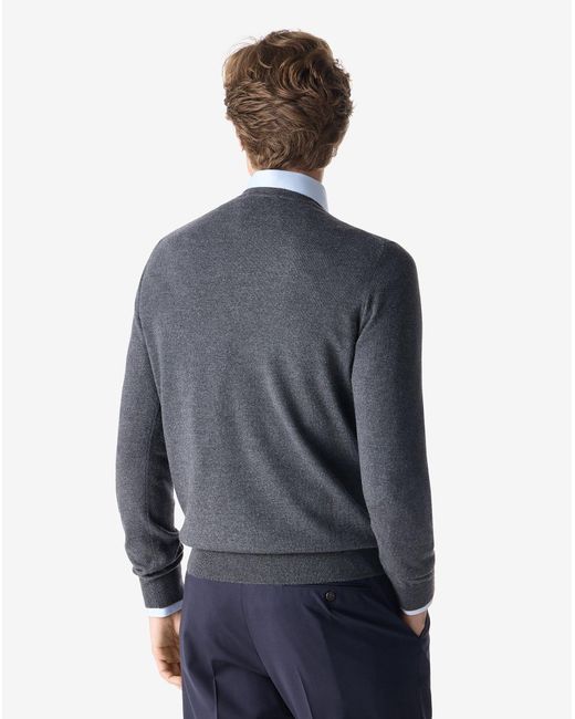 Corneliani Blue Melange Crew Neck Extra Fine Pure Wool Jumper for men