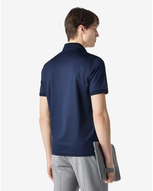 Corneliani Blue Button-Up Lisle Thread Polo Shirt for men