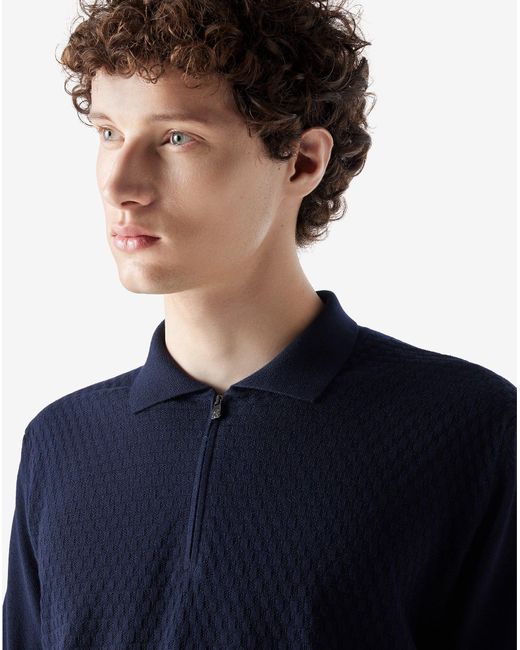 Corneliani Blue Zip-Up Pure Extra Fine Wool Polo Shirt for men