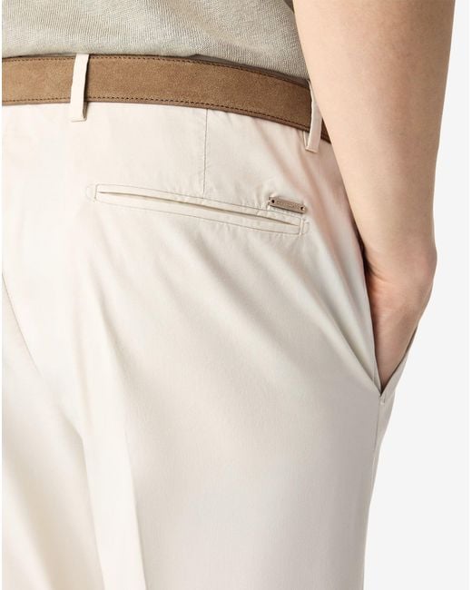 Corneliani White Cream Garment-Dyed Gabardine Trousers for men