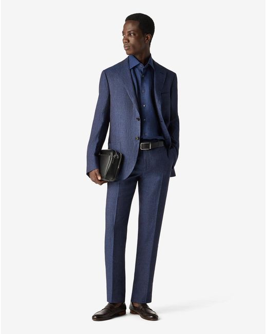 Corneliani Blue Linen Chambray Suit for men