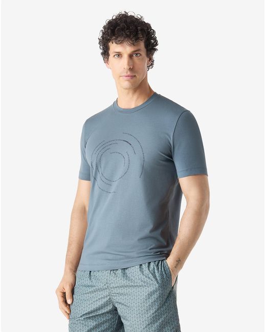 Corneliani Blue Crew Neck Jersey T-Shirt With Print for men