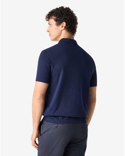 Corneliani Blue Zipped Pure Cotton Polo Shirt for men