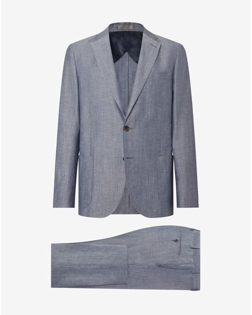 Corneliani Blue Denim Wool And Linen Suit for men