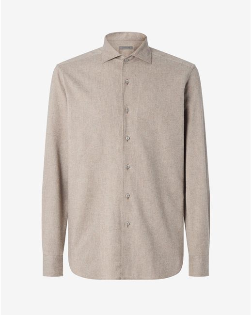 Corneliani Natural Melange Cotton Flannel Shirt With Diagonal Design for men