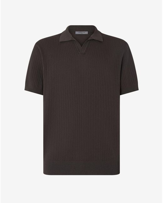 Corneliani Black Buttonless Pima Cotton Polo Shirt for men