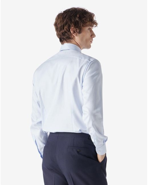 Corneliani Blue Light Textured Cotton Shirt With Herringbone Pattern for men