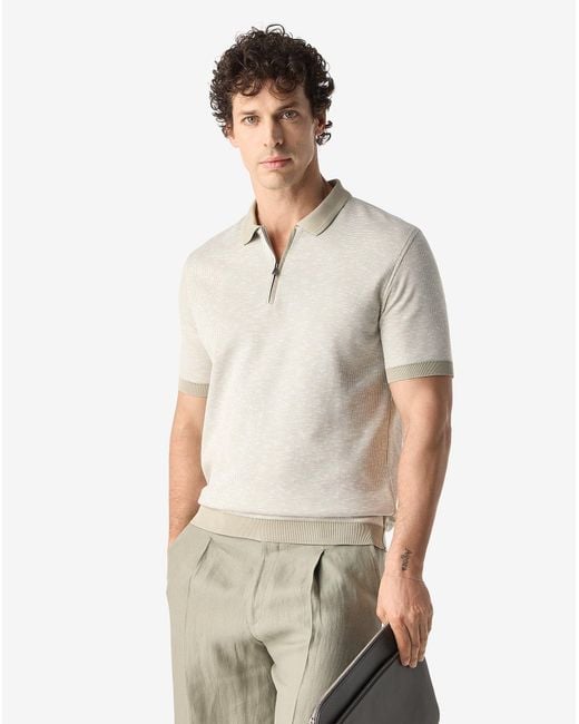 Corneliani White And Zipped Cotton Polo Shirt for men
