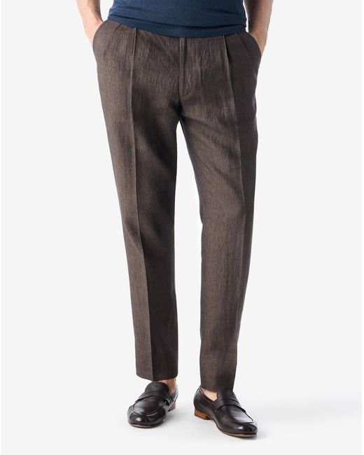 Corneliani Gray 2-Dart Chambray Linen Trousers for men