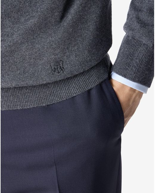 Corneliani Blue Melange Crew Neck Extra Fine Pure Wool Jumper for men