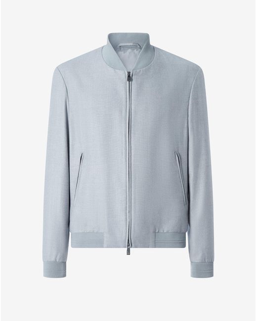 Corneliani Blue Patterned Wool Twill Bomber Jacket for men