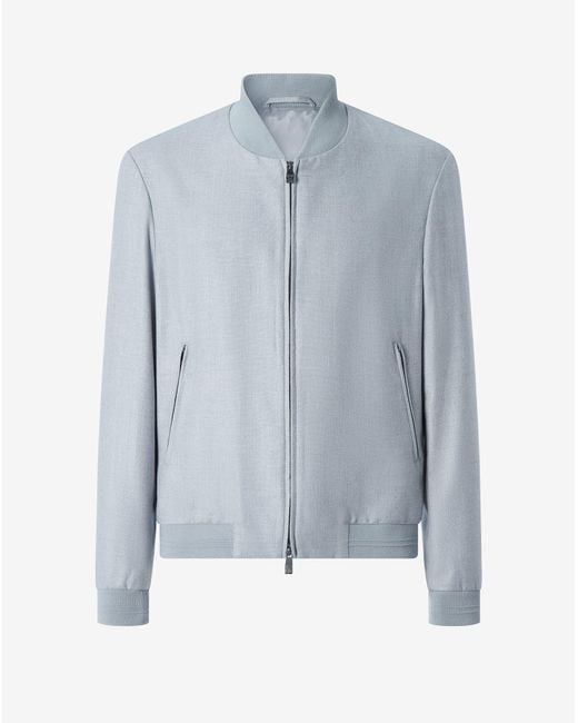Corneliani Blue Patterned Wool Twill Bomber Jacket for men