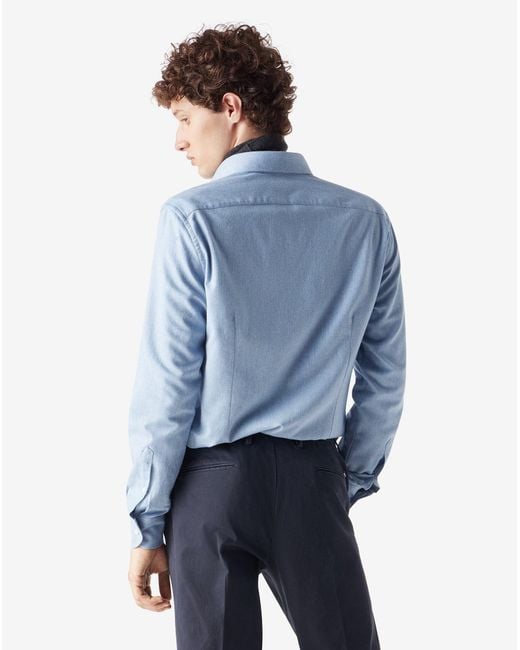 Corneliani Blue Light Melange Cotton Flannel Shirt With Diagonal Design for men
