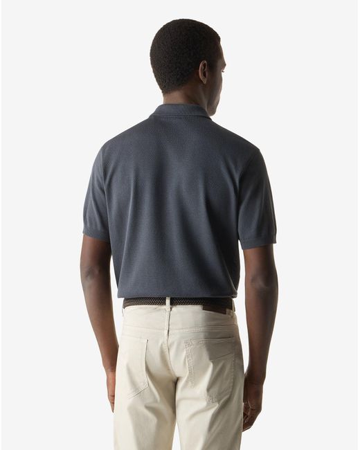 Corneliani Blue Anthracite Zipped Pure Cotton Polo Shirt for men