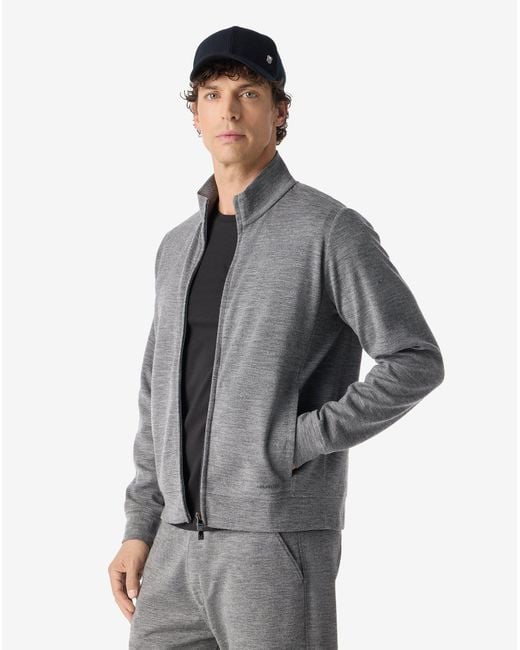 Corneliani Gray Light And Dark Melange Wool And Cotton Double Hoodie for men