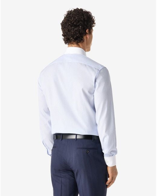 Corneliani White Cotton Poplin Shirt With Light Checks for men