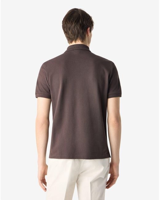 Corneliani Gray Button-Up Pique Cotton Polo Shirt for men