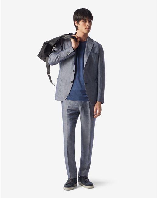 Corneliani Blue Denim Wool And Linen Suit for men