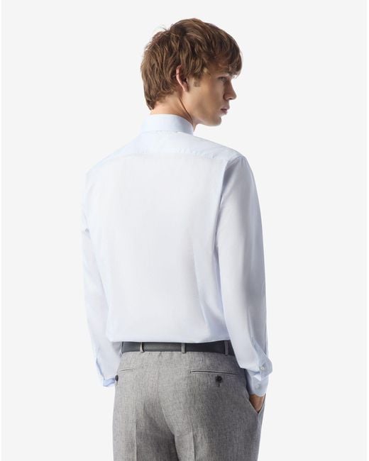 Camicia Con Micro Riga Bianca/Azzurra di Corneliani in White da Uomo