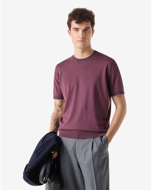 Corneliani Purple Burgundy Crew Neck Silk And Cotton Knitwear for men