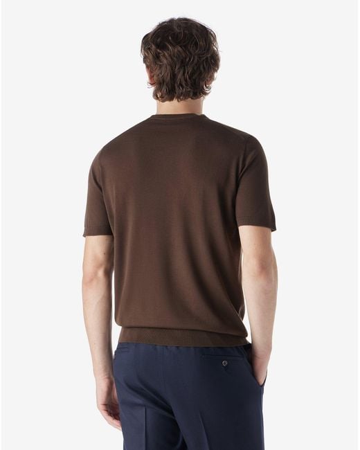 Corneliani Brown Crew Neck T-Shirt Made From Pure Wool for men